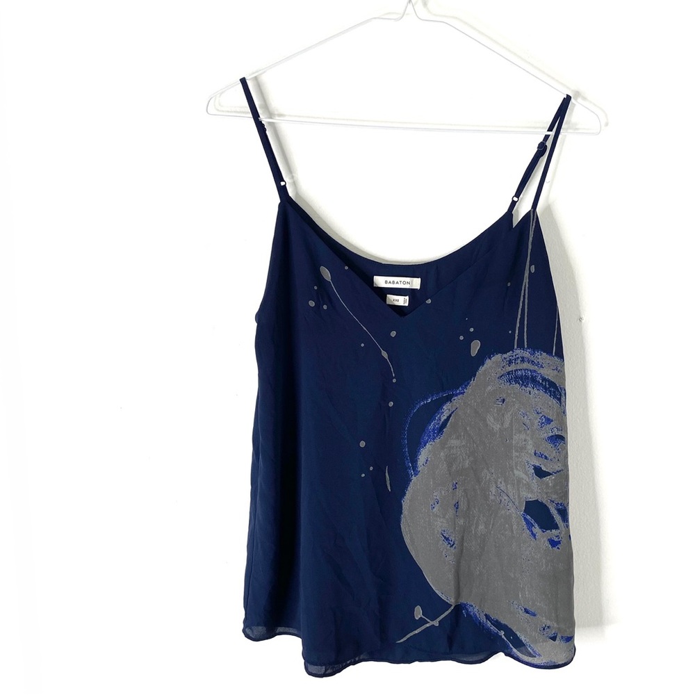 Babaton Navy Blue Grey V-Neck Sleeveless Blouse